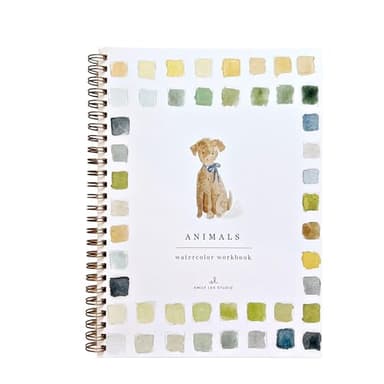 Animals Watercolor Workbook by Emily Lex Studio, 12 Beginner Friendly Sketched Illustrations, Lay Flat Spiral Pages, 6.5 x 9 inch, 120lb Watercolor Paper