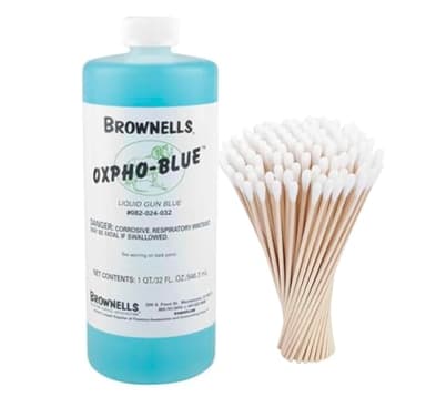 Brownels Oxpho-Blue Liquid Blue, Cold Bluing Solution / 100 Cleaning swabs, Professional Grade, 32 oz New Version