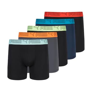 PUMA Men's 5 Pack Performance Boxer Briefs, Multi/Bright, Large