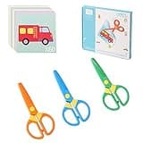 3PCS Plastic Toddler Safety Scissors - Preschool Training & Craft Scissors (3 Pieces) Kids Paper Cuts (60 Sheets)