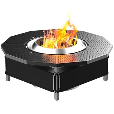 Lezbanz Fire Pit Surround Tabletop Use for Solo Stove Bonfire Ranger Yukon 2.0, Adjustable Surround Tabletop for Solo Stove Mesa with UV-Resistant Outdoor Fabric, Metal Black for Indoor Outdoor Use