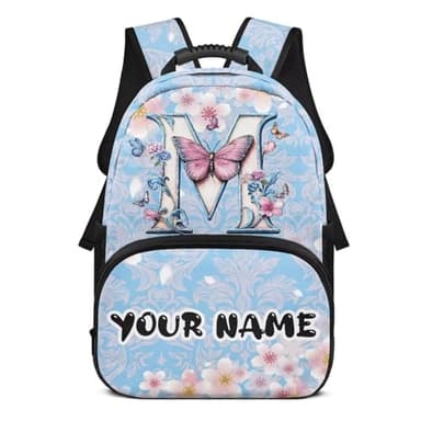 YUVAMAGIMO Floral Butterfly Custom Name Backpack for Girls Kids Personalized Backpack Cute Bookbags Aesthetic for 6Th Grader with Letter Printed Portable Elementary School Bag for Teens Girls