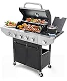 YIORTWO 4 Burner Propane Gas Grill with Side Burner, Stainless Steel BBQ Grill 48,500 BTU for Outdoor Cooking Kitchen, Garden and Patio Backyard Barbecue, Black and Silver