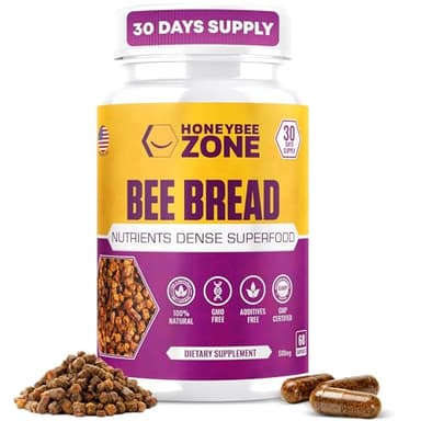 HONEYBEEZONE-Bee Bread Capsules – Nutrient-Rich Superfood for Energy Boost, Immune Support Supplement | Non-GMO, Gluten-Free, 60 Easy-to-Swallow Veggie Capsules