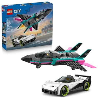 LEGO City Jet vs. Car Building Toys for Kids - Vehicle Sets for Boys & Girls, Ages 6+ - Gift for Birthdays - Toy Car & Jet W/Driver & Pilot Minifigures - 60489