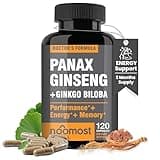 NooMost Authentic Korean Red Panax Ginseng + Ginkgo Biloba, 120 Vegan Capsules, Ginseng Root Extract Powder 1000mg (10% Ginsenosides) + Gingko Biloba 60mg, Energy and Focus Pills for Men and Women