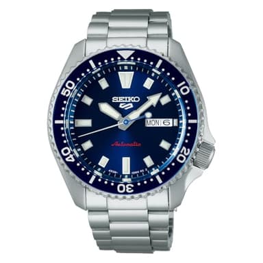 SEIKO 5 Sports Men's Automatic Watch with Stainless Steel Case and Luminous Hands - Stylish Wrist Watches, Silver Blue