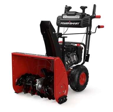 PowerSmart 24-Inch Self-Propelled Two-Stage Gas Snow Blower with 208cc B&S Engine, Electric Start, 13-Inch Snow Tires, Handle Warmer, and LED Lights