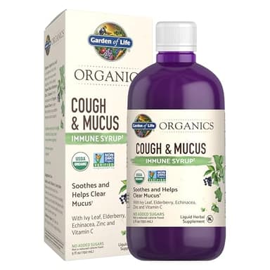 Garden of Life Organics Cough & Mucus Immune Syrup, Elderberry Zinc Immune Support Cough Syrup for Adults & Kids 12+, Offers Vitamin C & Echinacea, Sugar-Free, 5 Fl oz