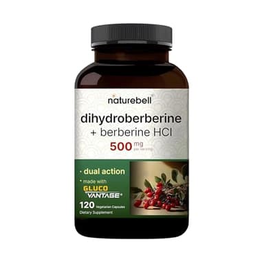 NatureBell Dihydroberberine with Berberine HCl - 120 Vegetarian Capsules - 500mg Dual Action Complex with GlucoVantage for High Absorption - Balanced Sugar & Heart Health Support*
