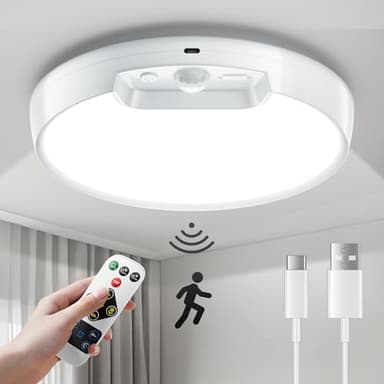Homelist Newly Upgraded 8000mAh Rechargeable Ceiling Light, Battery-Operated Wireless Motion Sensor Ceiling Light with Remote for Shower, Bathroom, Closet, Stairs, Hallway, Porch (6000K Cool White)