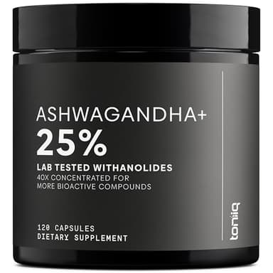 Toniiq Ashwagandha – 40:1 Concentrated Extract – 25% Withanolides – Wild Harvested in India – Highly Bioavailable with Black Pepper – Third-Party Tested – 120 Capsules - 1,300mg per Serving