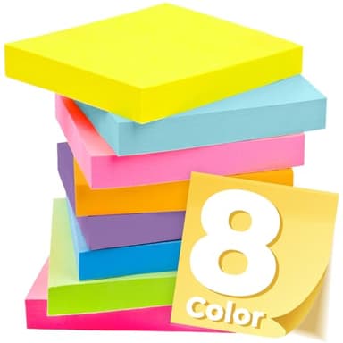 Sticky Notes 3x3 Inches, Bright Colors Self-Stick Pads, Easy to Post for Home, Office, Notebook,100 Sheets/pad (8 Pads)
