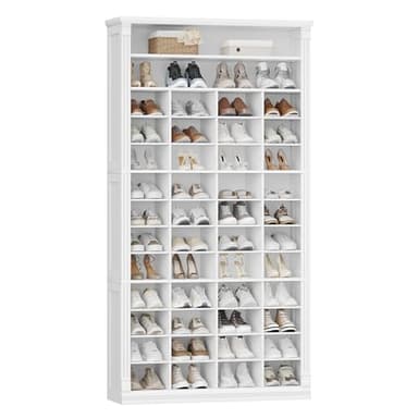 Hzuaneri 13 Tiers Shoe Storage Cabinet, Tall Shoe Cabinet with Cubby, Wooden Shoes Organizer for Closet, 52 Pairs, Shoes Cubby Organizer for Entryway, Hallway, Bedroom, White SR41003X