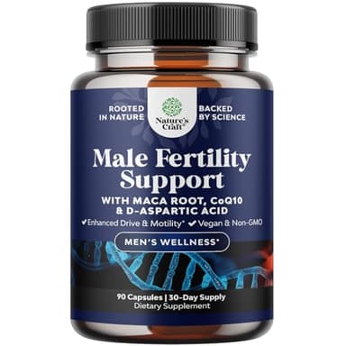 Pre Conception Male Fertility Supplement - Semen Volume Booster with CoQ10, Maca Root, Methyl Folate & D-Aspartic Acid - Mens Fertility Supplement for Sperm Motility - Conception for Him - 90 Count