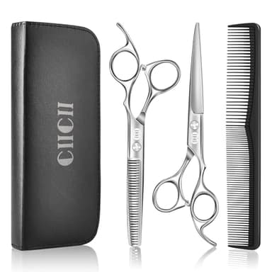CIICII Hair Cutting Scissors Shears Kit, Professional Barber Haircut Scissors Set (6.7 Inch Hair Beard Hairdressing Trimming Haircutting Thinning Shears) for Men Women Hairdresser Home Salon (Silver)