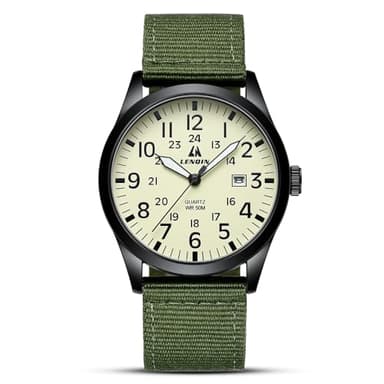 LN LENQIN Mens Watches Unisex Military Sport Nylon Strap Stylish Luminous Fashion Analog Quartz Watch for Men Waterproof Army Tactical Casual Wristwatch