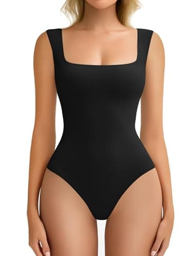 Avidlove Bodysuits for Women Black Bodysuit Plus Size Body Suit Slimming Square Neck