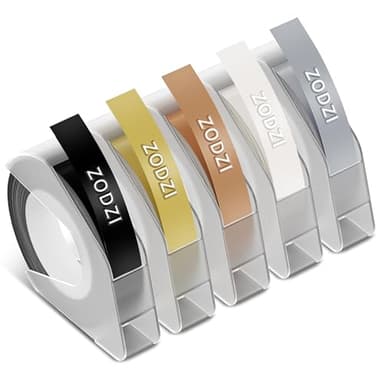 Zodzi Embossing Label Tapes Replacement for Dymo Label Maker Refills, 3/8 Inch 3D Plastic Label Maker Tape for Dymo Organizer Xpress Tape 1540 1550 1570 Office Mate II 12965 12966 Embossed Labels