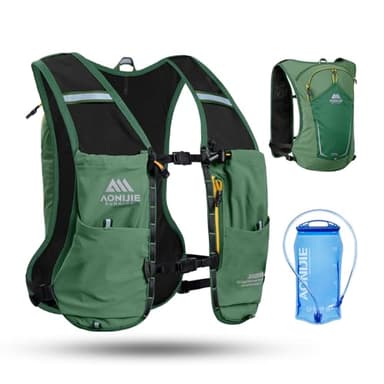 AONIJIE Running Hydration Vest for Men & Women, 8L Hydration Backpack, Multiple Pocket Designs for Water Bottles/Bladders, Lightweight Breathable for Hiking, Climbing, Marathon & Cycling - Green