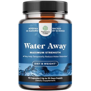 Water Away Herbal Diuretic Pills High Strength - Fluid Retention Supplement with Dandelion Leaf Extract & Green Tea for Bloating Relief for Women & Men - Capsules for Leg & Feet Swelling - 90 Count