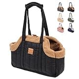 ETIAL Small Dog Carrier Purse, Winter Fleece Warm Dog Tote Bag Carrier with Secure Harness Clip for Puppy Kitten, Waterproof Pet Travel Handbag for Shopping, Hiking and Walking (Black)