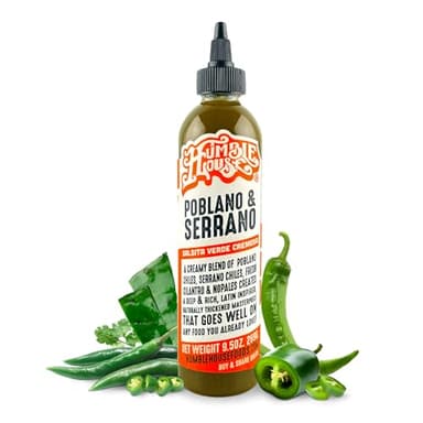 Humble House - Poblano & Serrano Pepper Hot Sauce, Zero-Calorie Low-Sodium Vegan Condiments for Chicken Wings, Steak, Enchiladas, Tamales, Tacos, Sopes & More, All-Natural Preservative-Free Sauces for Food, 9.5 oz