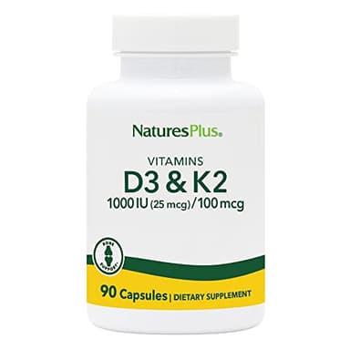 NaturesPlus Vitamins D3 (1000 IU) & K2 (100 mcg) - Vegetarian, Gluten Free - 90 Capsules, 90 Servings