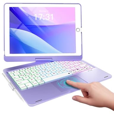 Baisla iPad 9th Generation Case with Keyboard 10.2" (2021), 360° Rotatable with Trackpad & Rainbow Backlit, iPad Keyboard case for 9th/8th/7th, iPad Air 3, iPad Pro 10.5 (Metallic Purple)