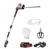MZK 20V MAX 22.4-inch Cordless Pole Hedge Trimmer Attachment, 8-Feet Reach, Electric Hedge Trimmer with Extension Pole, Multi-Angle (Battery and Charger Included)