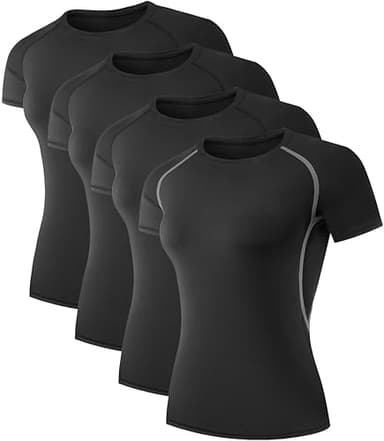 TELALEO 4 Pack Women's Compression Shirt Running Athletic T-Shirts Workout Tops Baselayer Short Sleeve Yoga Gym Sports Gear-4Black M