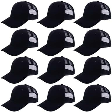 ZH 12 Pack Mesh Trucker Hats, Bulk Baseball Caps for Men and Women, Trucker Cap Wholesale Black