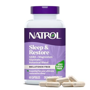 Natrol Sleep & Restore Capsules with Magnesium Glycinate 100mg, GABA, Essential for Your Ultimate Restorative Sleep, Melatonin-Free, 30 Day Supply