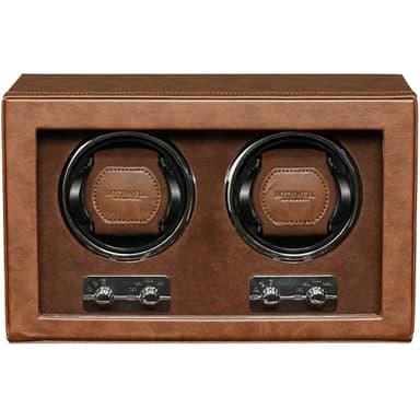 ROTHWELL Double Watch Winder for Automatic Watches with Quiet Motor with Multiple Speeds and Rotation Settings (Tan / Brown)