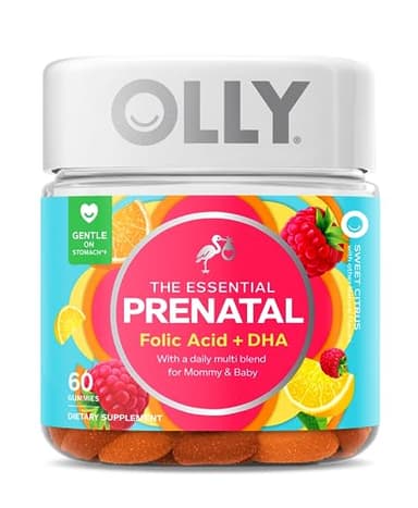 OLLY Prenatal Multivitamin Gummy, Supports Healthy Growth and Brain Development, Folic Acid, Vitamin D, Omega 3 DHA, Chewable Supplement, Citrus Berry Flavor, 30 Day Supply - 60 Count