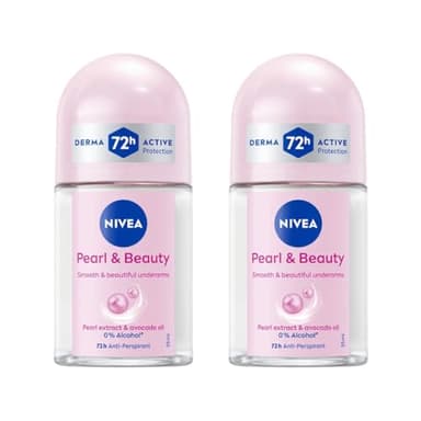 NIVEA Pearl & Beauty Roll On Deodorant 25ml | Long Lasting 72 Hour Odor & Sweat Protection with Pearl Extracts | Alcohol Free Formula for Soft Fresh Skin | Travel Size Roll-On | 2-Pack