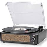 Vinyl Record Player with Speakers Vintage Turntable for Vinyl Records Belt-Driven Turntable Support 3-Speed, Wireless Playback, Headphone, AUX-in, RCA Line LP Vinyl Players for Sound Enjoyment Black