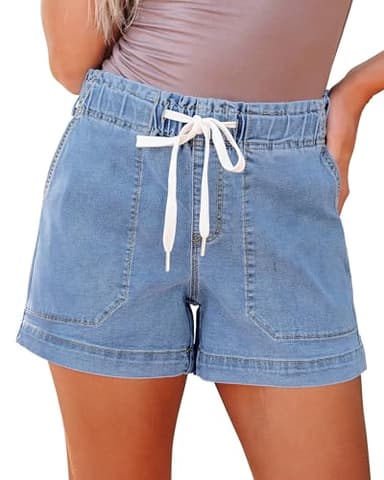 luvamia High Waisted Shorts Women Denim Cute Jean High Waisted Pull On Jorts Plus Size Womens Jeans Shorts Lakeside Blue Size X-Large US 16 to 18