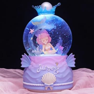 Snow Globes,Music Box Gifts for Girl,Mermaid Music Snowglobes with LED Lights,Automatic Snow Fall Effect,Decoration Glass Ball for Kids Room Birthday for 5-16 Year Old Girls (Style B)
