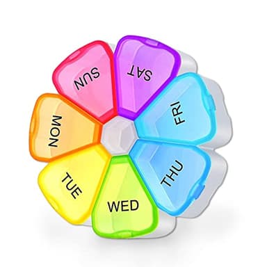 Premium Round Pill Box Organiser - BPA Free - Travel Tablet Boxes - Easy to Open Compartments Unique Spring AssistedOpen Design for Tablets, Vitamins, Medication and Cod Liver Oil (Multicolour)