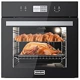 GASLAND 24 Inch Electric Wall Oven, 2.6 Cu.ft Built-in Single Wall Oven, 12 Cooking Functions, 3D Heating, Convection Oven with Rotisserie, Touch Control, Safety Lock, ETL Certified, Black