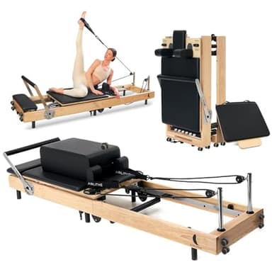 Airlithe Foldable Pilates Reformer Machine|Wooden Frame Reformer Machine with Strings, Versatile Accessories & 50+ Expert-Guided Workouts|Equipment for Strength Training, Rehabilitation, & Flexibility