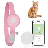 Cat Tracker,No Monthly Fee Cat Tracker Collar (Only iOS),Waterproof Pet Tracker for Cats with Safety Elastic Buckle,Works with Any Collar,Compatible with Apple Find My App not for Android-(Pink)