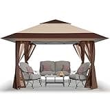 CROWN SHADES 13x13 Pop Up Gazebo, Canopy Tent, Gazebos on Clearance - Outdoor Gazebo for Backyard & Patio Furniture - Carpa Pop Up Tent with Wheeled STO-N-Go Cover Bag (Beige & Coffee)