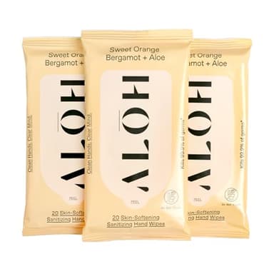 ALŌH Sweet Orange Bergamot + Aloe Sanitizing Hand Wipes - Clean Hands, Clear Mind - On The Go Hand Sanitizing Wipes for Kids and Adults - Travel Size 3 Pack 20ct Wipes (60 wipes)