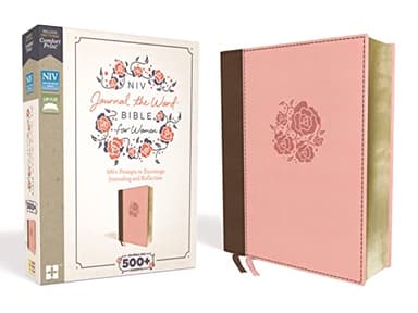 NIV, Journal the Word Bible for Women, Leathersoft, Brown/Pink, Red Letter, Comfort Print: 500+ Prompts to Encourage Journaling and Reflection