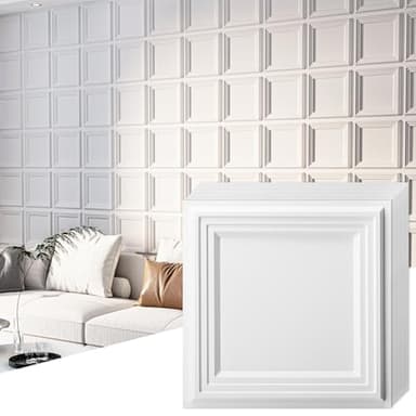 Art3d 33-Pack 3D Textured Accent Wall Panel for Interior Décor, Waterproof PVC Decorative Wall Paneling for Living Room Bedroom Gaming Room Office, 11.8"x11.8" Cover 32.Sq.Ft., White