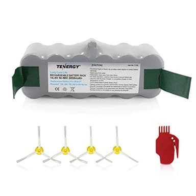 Tenergy New Extended Life 1000 Cycles 14.4V 3850mAh NiMH Battery for iRobot Roomba 800 700 600 500 Series, Vacuum Rechargeable Replacement Batteries, Bonus 4 Side Brushes and 1 Brush Cleaning Tool