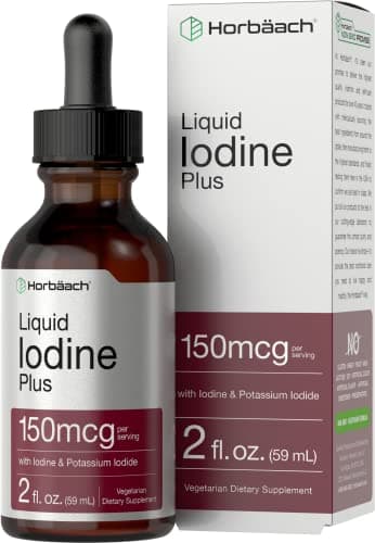 Horbäach Iodine Liquid Drops | 2 fl oz | 150 mcg | Iodine & Potassium Iodide Liquid Tincture | Vegetarian, Non-GMO, Gluten Free Supplement