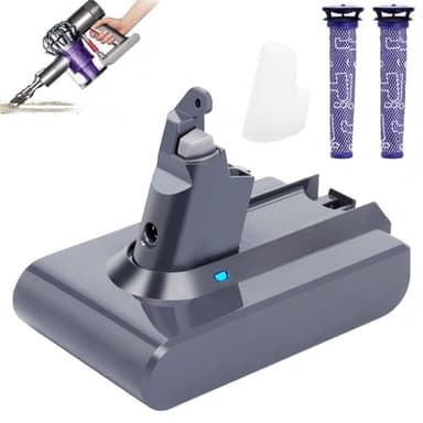 Lasica V6 Replacement Battery w/2 Filters, Compatible with Dyson V6 SV03 SV04 SV05 SV06 SV07 SV09 DC58 DC59 DC61 DC62 DC72 DC74 V6Animal, V6Absolute, V6Motorhead, V6Slim, V6 Vacuum Replacement Battery